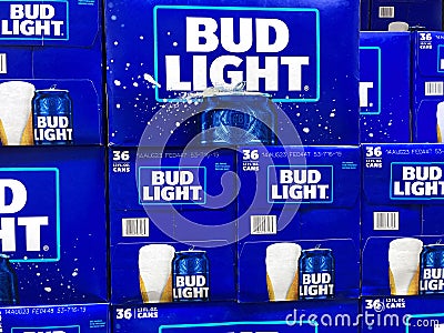 Bud Light Beer 36 pack beer cans display at grocery store - USA - 2023 Editorial Stock Photo