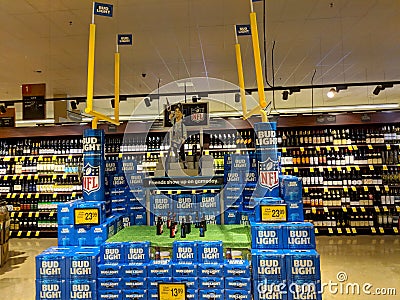 Bud Light Football Display inside Wine section Editorial Stock Photo