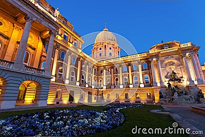 The Buda Castle in Budapest with a flower bed Stock Photo