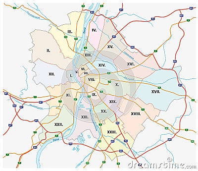 Budapest administrative and road map Stock Photo