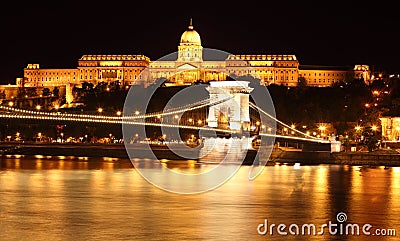 Budapest castle and chain bridge Stock Photo