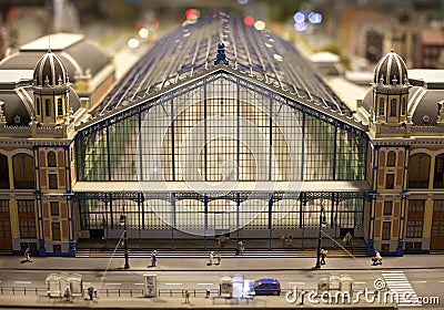 Train central station full view in a miniature world setup Editorial Stock Photo