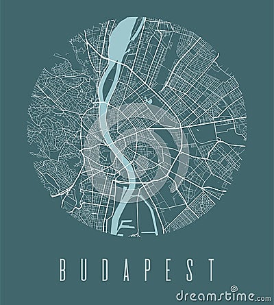 Budapest city map circle poster. Round circular road aerial view, street map vector illustration. Cityscape area panorama Vector Illustration