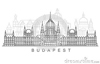 Budapest city skyline - hungarian parliament building, cityscape and Budapest landmarks Vector Illustration