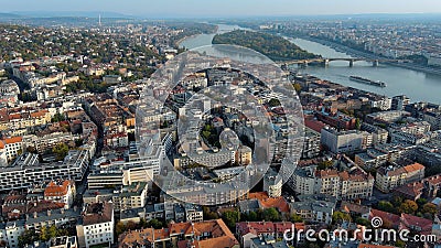 Budapest sunrise skyline, aerial view. Danube river, Buda side, Hungary Stock Photo