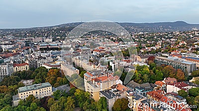 Budapest sunrise skyline, aerial view. Danube river, Buda side, Hungary Stock Photo