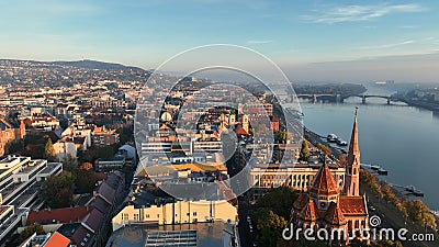 Budapest sunrise skyline, aerial view. Danube river, Buda side, Hungary Stock Photo