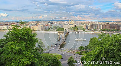 A Budapest cityscape with the Chain bridge on the Danube river Editorial Stock Photo