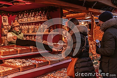 Christmas market stall in Budapest Editorial Stock Photo