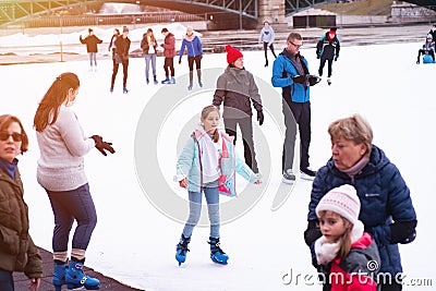 04.01.2022.Budapest.Family winter sport. Soft,Selective focus.Outdoor.Winter sport.Hobbies and Leisure.Winter sports.Family winter Editorial Stock Photo