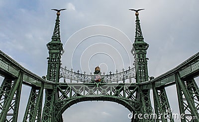 The Budapest Freedom bridge on the Danube river, close up of upper part of construction Stock Photo