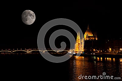 Budapest full moon Stock Photo