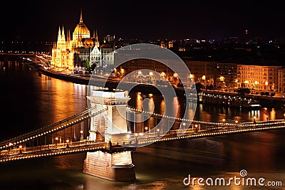 Budapest - Hungarian parliament and chain bridge. Stock Photo