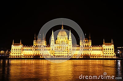 Budapest Hungarian Parliament Night Stock Photo