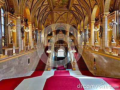 Main entrance staircase of the Budapest parliament building Editorial Stock Photo