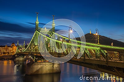 Budapest, Hungary - The beautiful Liberty Bridge Szabadsag hid at blue hour Stock Photo