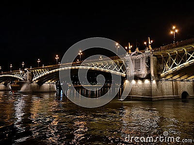 Budapest, Hungary, bridge at night. Artistic look in colours. Editorial Stock Photo