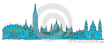 Budapest Hungary Colored Panorama Vector Illustration