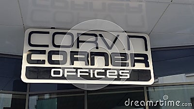 Budapest, Hungary - 2016.07.18.: Corvin Corner offices sign Editorial Stock Photo