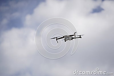 Budapest - Hungary - 03/07/2020. DJI Mavic 2 pro drone, camera captures aerial landscapes on a background of blue sky with white Editorial Stock Photo