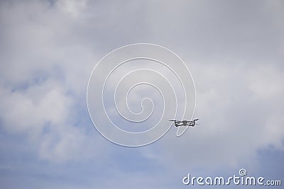 Budapest - Hungary - 03/07/2020. DJI Mavic 2 pro drone, camera captures aerial landscapes on a background of blue sky with white Editorial Stock Photo