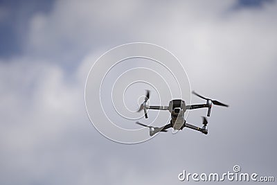 Budapest - Hungary - 03/07/2020. DJI Mavic 2 pro drone, camera captures aerial landscapes on a background of blue sky with white Editorial Stock Photo