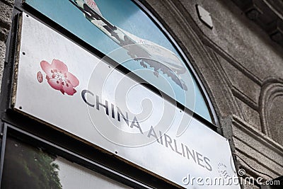 China Airlines logo on their local office for Budapest. Editorial Stock Photo