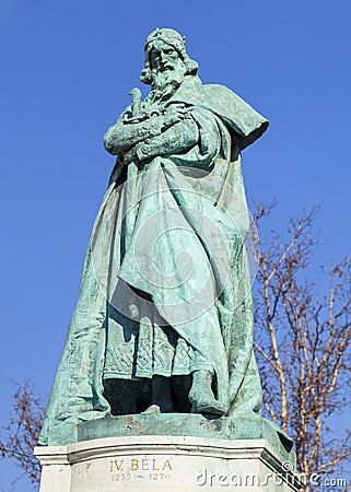 Budapest, HUNGARY - FEBRUARY 15, 2015 - Statue of king Bela IV in Hero`s Square, Budapest Editorial Stock Photo