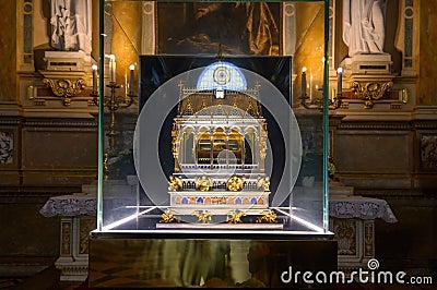 Interior of St. Stephen`s Basilica in Budapest, Hungary Editorial Stock Photo