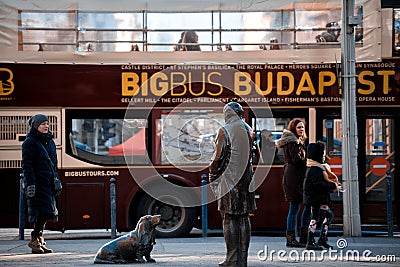 Budapest, Hungary - January 04, 2019: Detective Columbo American actor Peter Falk bronze statue Editorial Stock Photo