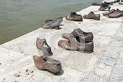 Shoes on the Danube Bank in Budapest Editorial Stock Photo