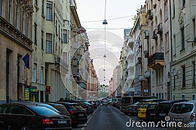 a street in Budapest city - Hungary Editorial Stock Photo