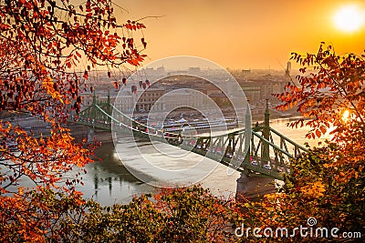 Budapest, Hungary - Liberty Bridge Szabadsag Hid at sunrise Stock Photo