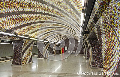 Beautiful metro station with mosaic pattern on the walls in Budapest Stock Photo