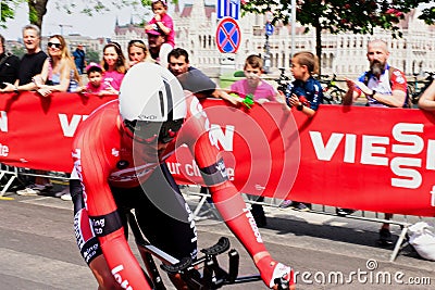 Individual speed tiral at the Giro d`Italia 105 bicycle race in Budapest, Hungary Editorial Stock Photo