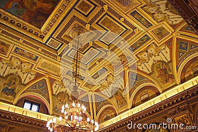 Budapest, Hungary - October 09, 2014: ceilings in a Book Cafe - Lotz Terem on the second floor of the Alexandra bookshop Editorial Stock Photo