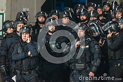 Hungarian commando police during UEFA Europa League match Ferencvaros vs Crvena Zvezda (2-1 Editorial Stock Photo