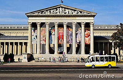 the Museum of Fine Arts in Budapest. painting Exhibition of Renoir. stone exterior with large columns Editorial Stock Photo