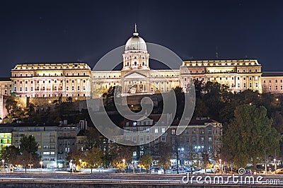 BUDAPEST, HUNGARY - OCTOBER 30, 2015: Royal Palace in Budapest, Hungary. Night photo shoot. Editorial Stock Photo