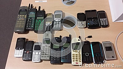 Old retro phones on a table Editorial Stock Photo