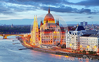 Budapest, Hungary parliament at night Stock Photo