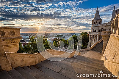 Budapest, Hungary - Staircase of the famous Fisherman Bastion on a beautiful sunny morning Stock Photo