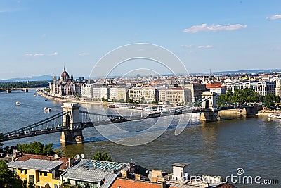 Chain Bridge and Danube River in Budapest Stock Photo