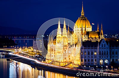 Budapest, Parliament building at night Editorial Stock Photo