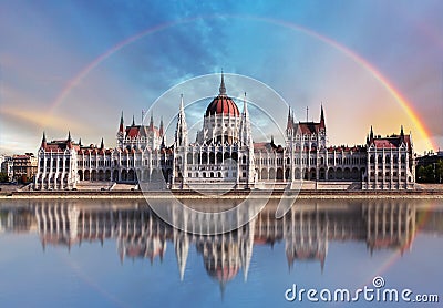 Budapest - Parliament.with reflection in Danube Stock Photo