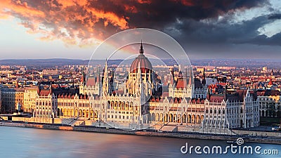 Budapest parliament at a sunset Editorial Stock Photo