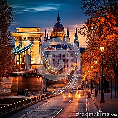 Budapest's dynamic cityscape at dusk Stock Photo