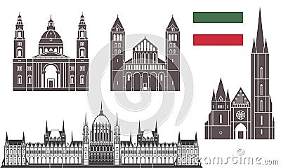 Budapest. Set Vector Illustration