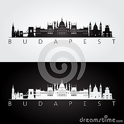 Budapest skyline and landmarks silhouette Vector Illustration