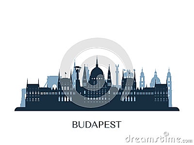 Budapest skyline, monochrome silhouette. Vector Illustration